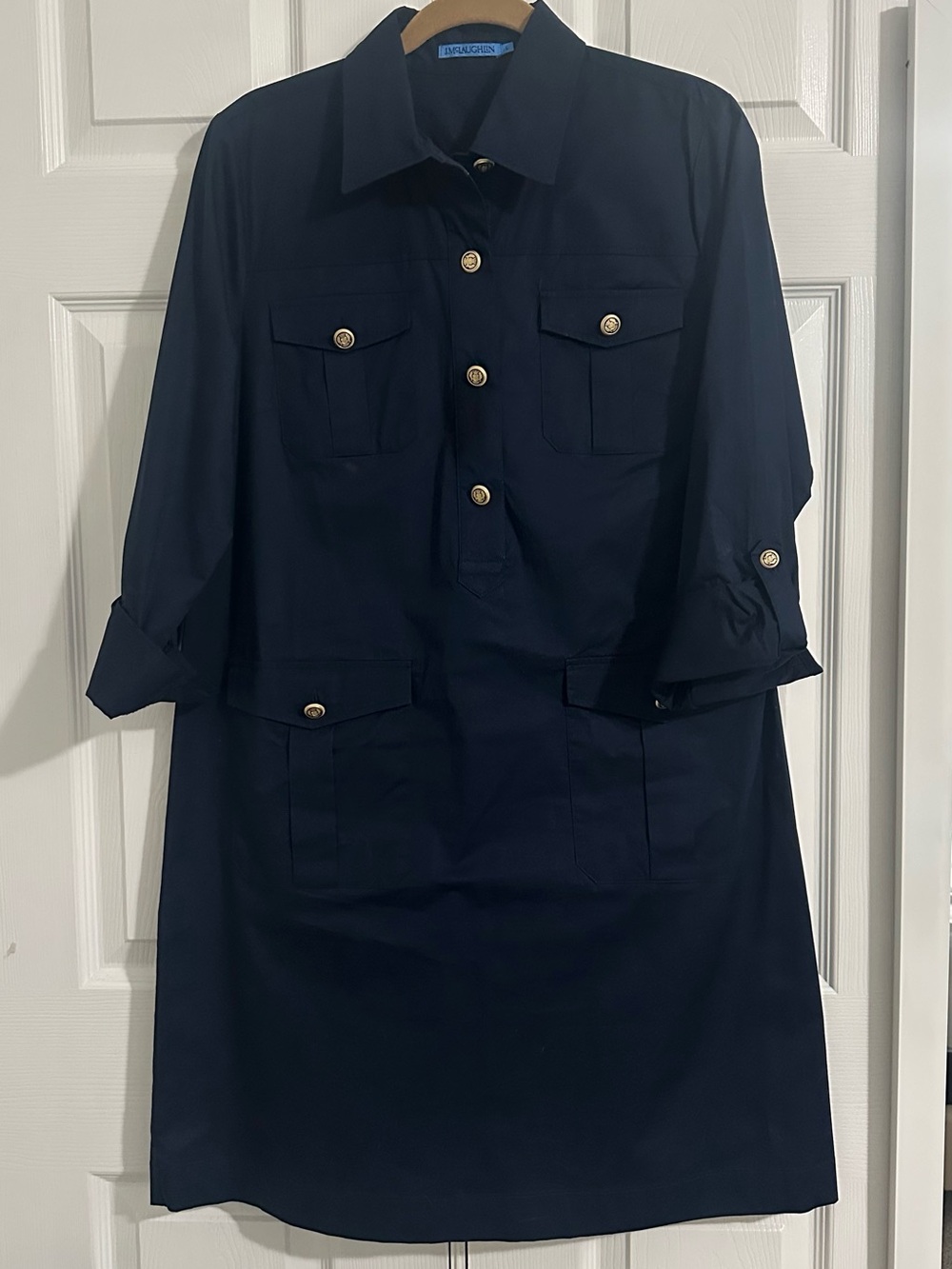 J. McLAUGHLIN Navy Blue 4 Button Front Dress with Pockets Size Small